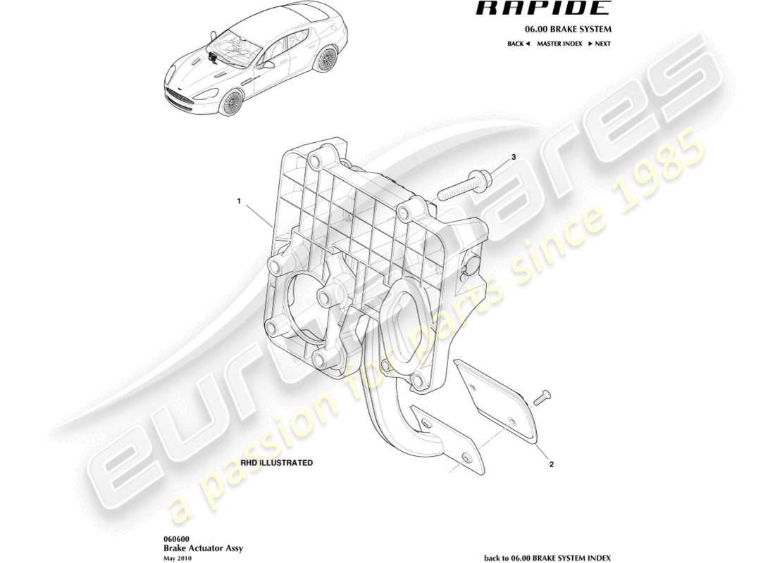 aston martin rapide (2013) schema delle parti del gruppo attuatore del freno
