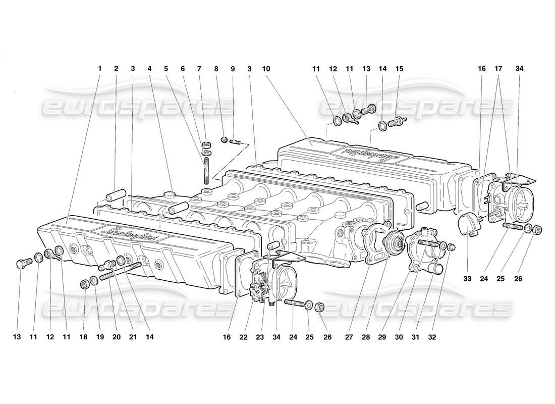 lamborghini diablo sv (1998) diagramma delle parti del collettore di aspirazione (valido dal motore n. 1889).