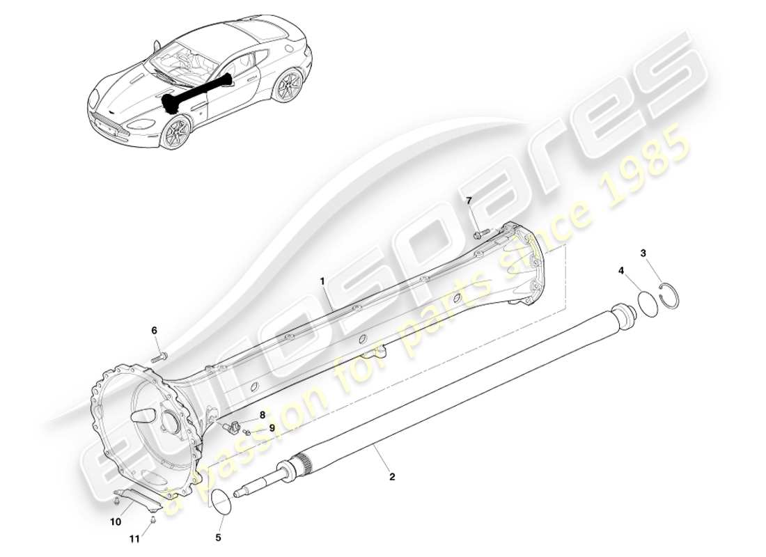 aston martin v8 vantage (2007) diagramma delle parti del gruppo albero di trasmissione