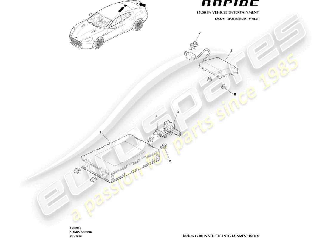 aston martin rapide (2010) antenna sdars diagramma delle parti
