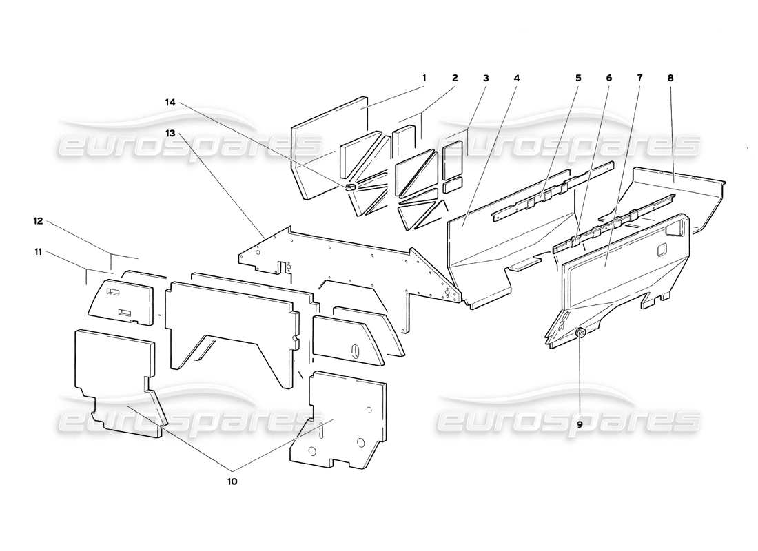 lamborghini diablo sv (1999) pannelli isolanti vano motore diagramma delle parti