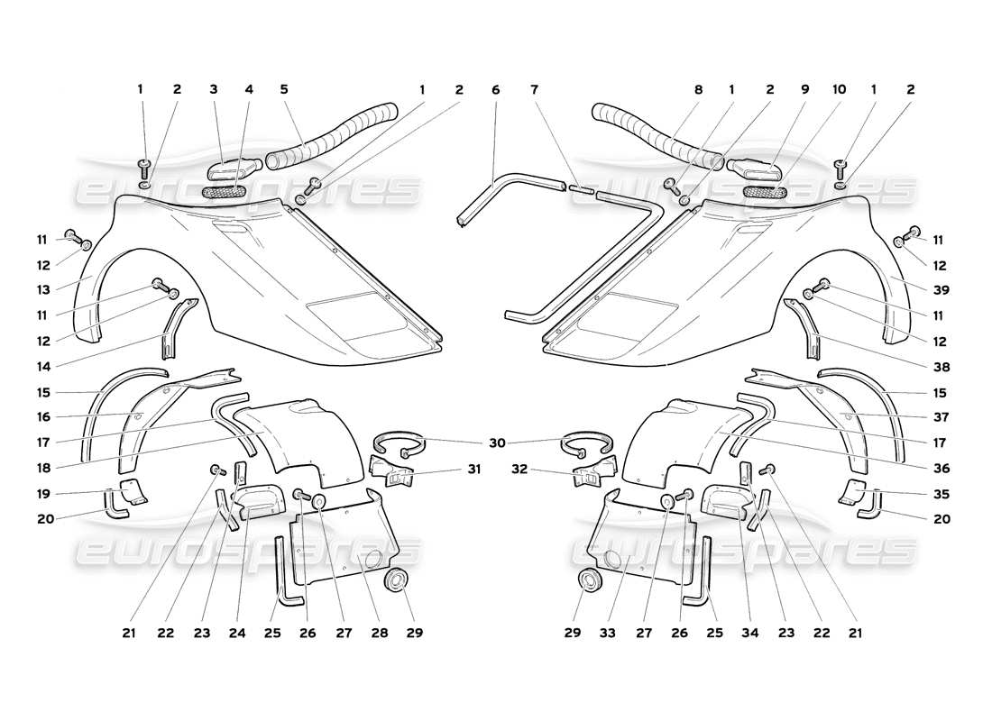 lamborghini diablo sv (1999) diagramma delle parti degli elementi del corpo anteriore