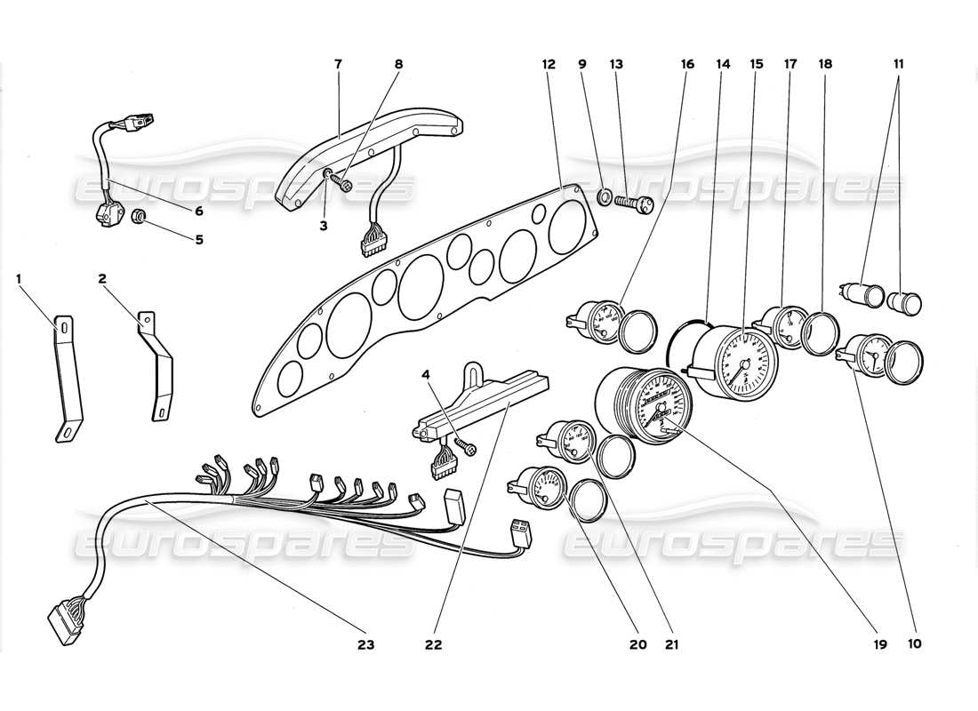 lamborghini diablo gt (1999) diagramma delle parti degli strumenti del cruscotto