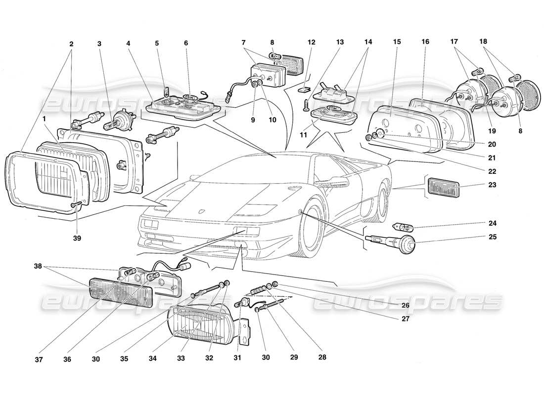lamborghini diablo sv (1997) diagramma delle parti delle luci