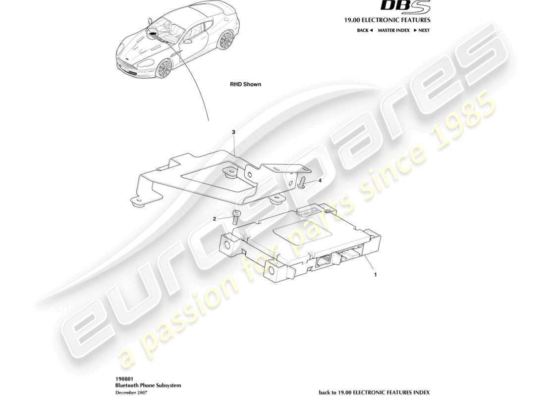 aston martin dbs (2012) sottosistema bluetooth diagramma delle parti