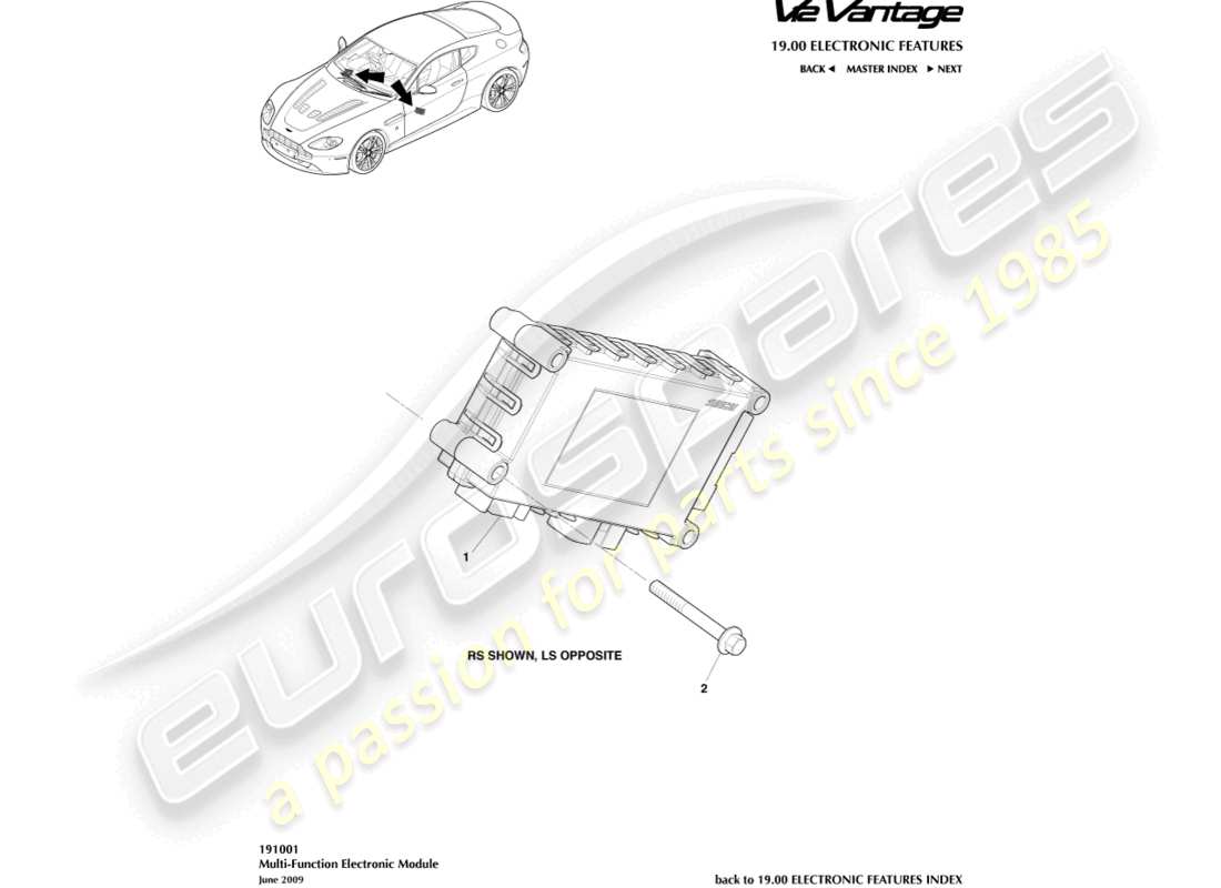 aston martin v12 vantage (2011) diagramma delle parti del controllo multifunzione