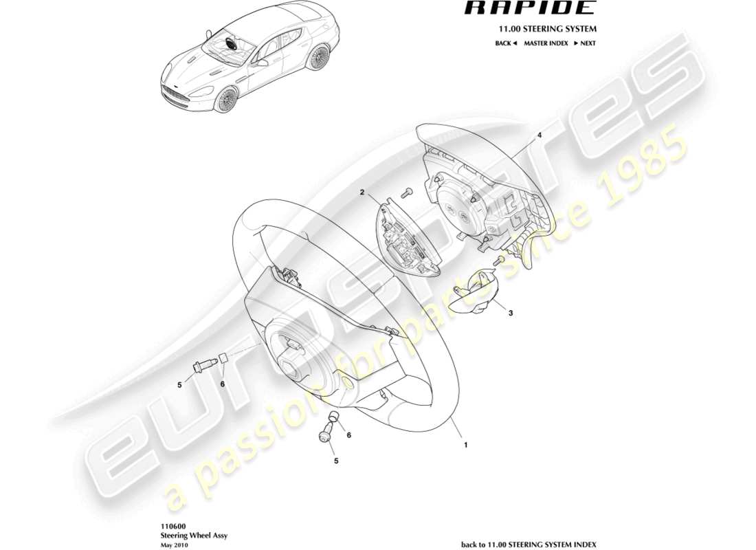 aston martin rapide (2013) diagramm der lenkradteile