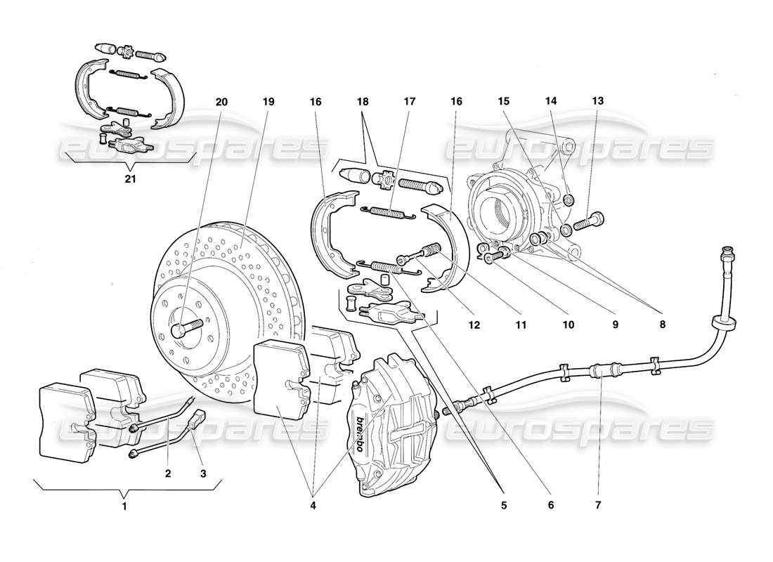 lamborghini diablo sv (1997) diagramma delle parti dei freni posteriori