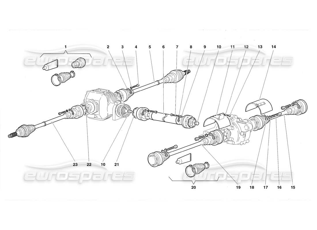 lamborghini diablo roadster (1998) schema delle parti degli alberi di trasmissione e dell'albero dell'elica