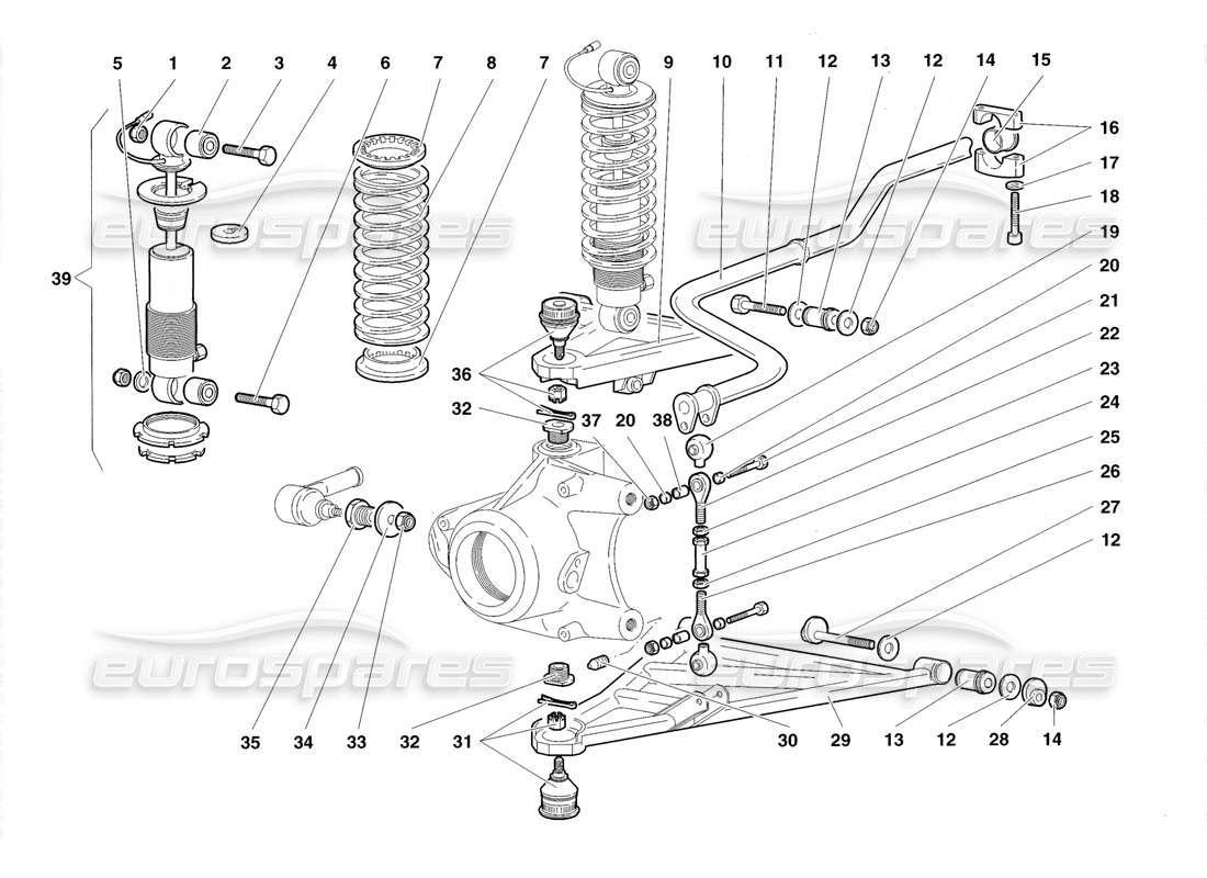 lamborghini diablo roadster (1998) diagramma delle parti della sospensione anteriore
