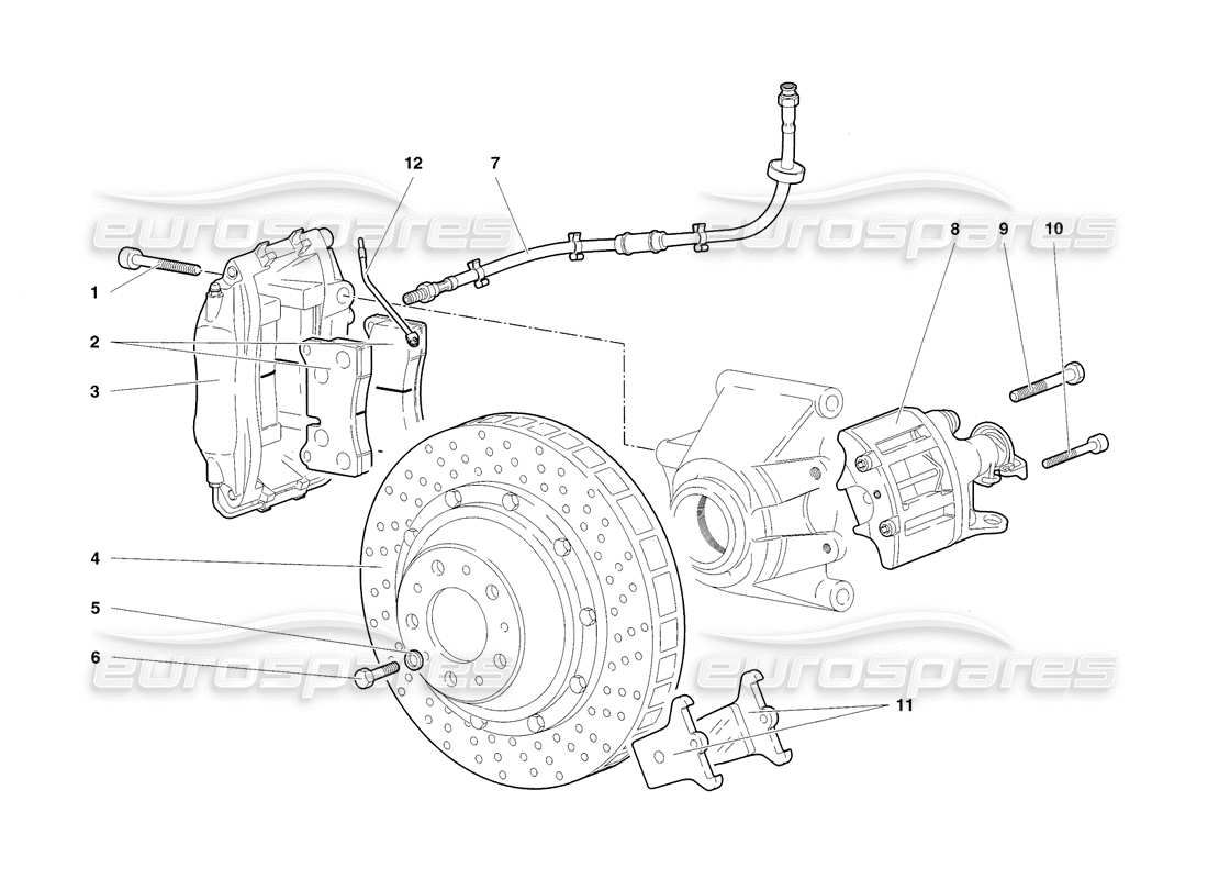 lamborghini diablo sv (1998) diagramma delle parti dei freni posteriori