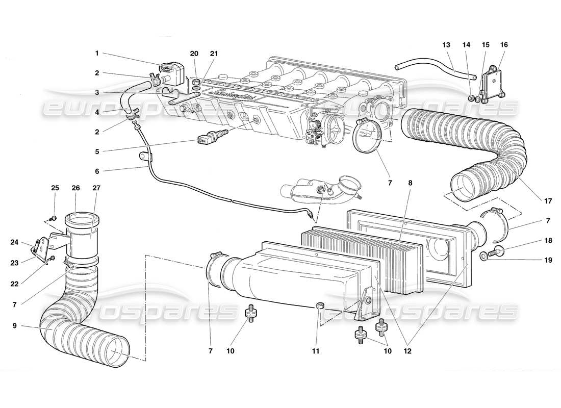 lamborghini diablo sv (1998) diagramma delle parti dei filtri dell'aria