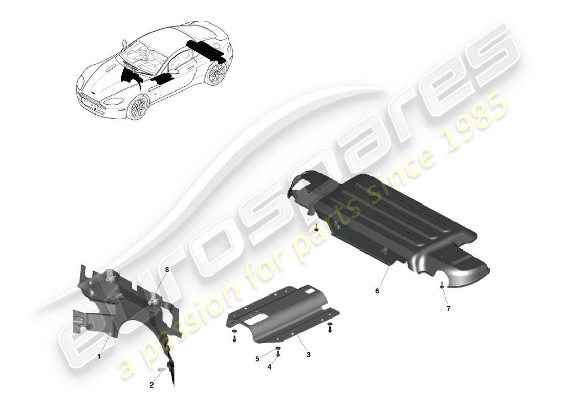 aston martin v8 vantage (2007) diagramma delle parti degli scudi termici