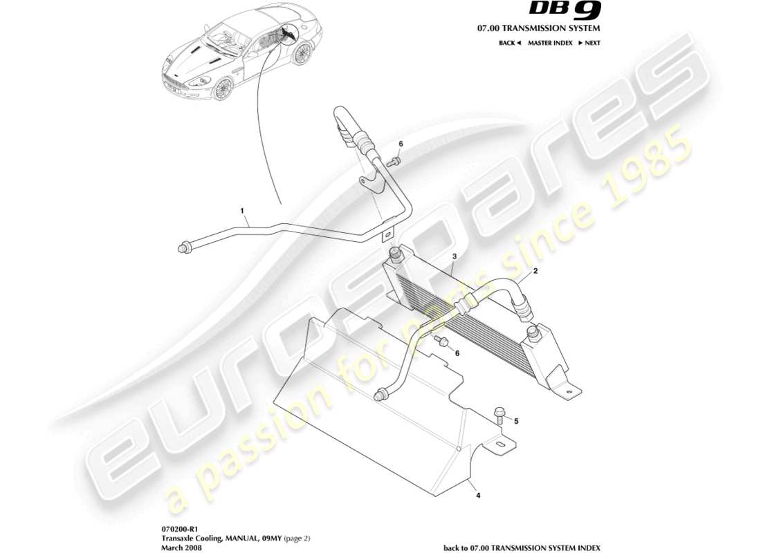 aston martin db9 (2005) raffreddamento del cambio, diagramma delle parti manuali
