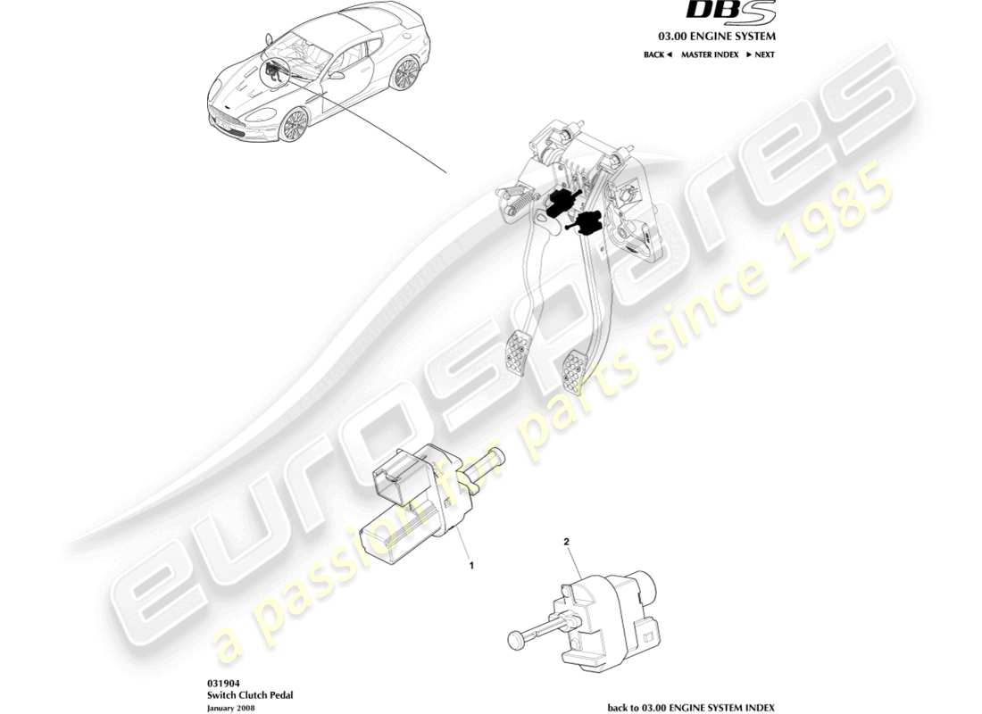 aston martin dbs (2007) kupplungspedalschalter teilediagramm