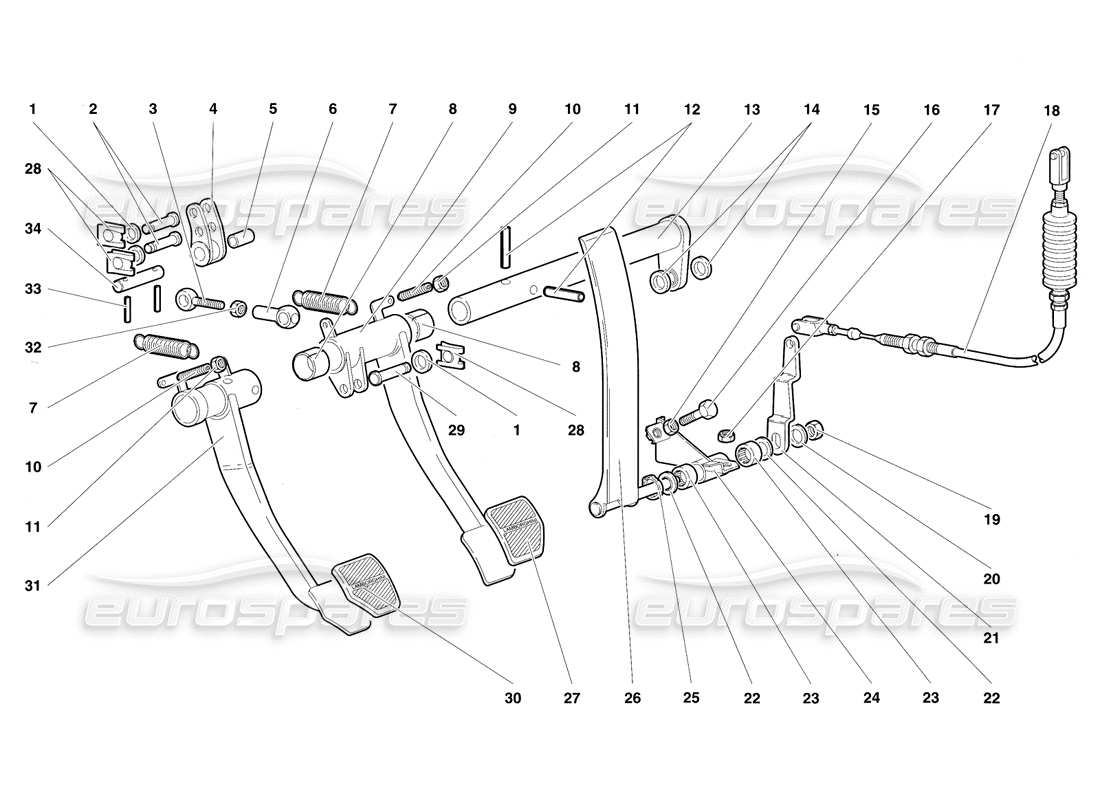 lamborghini diablo sv (1997) pedali diagramma delle parti