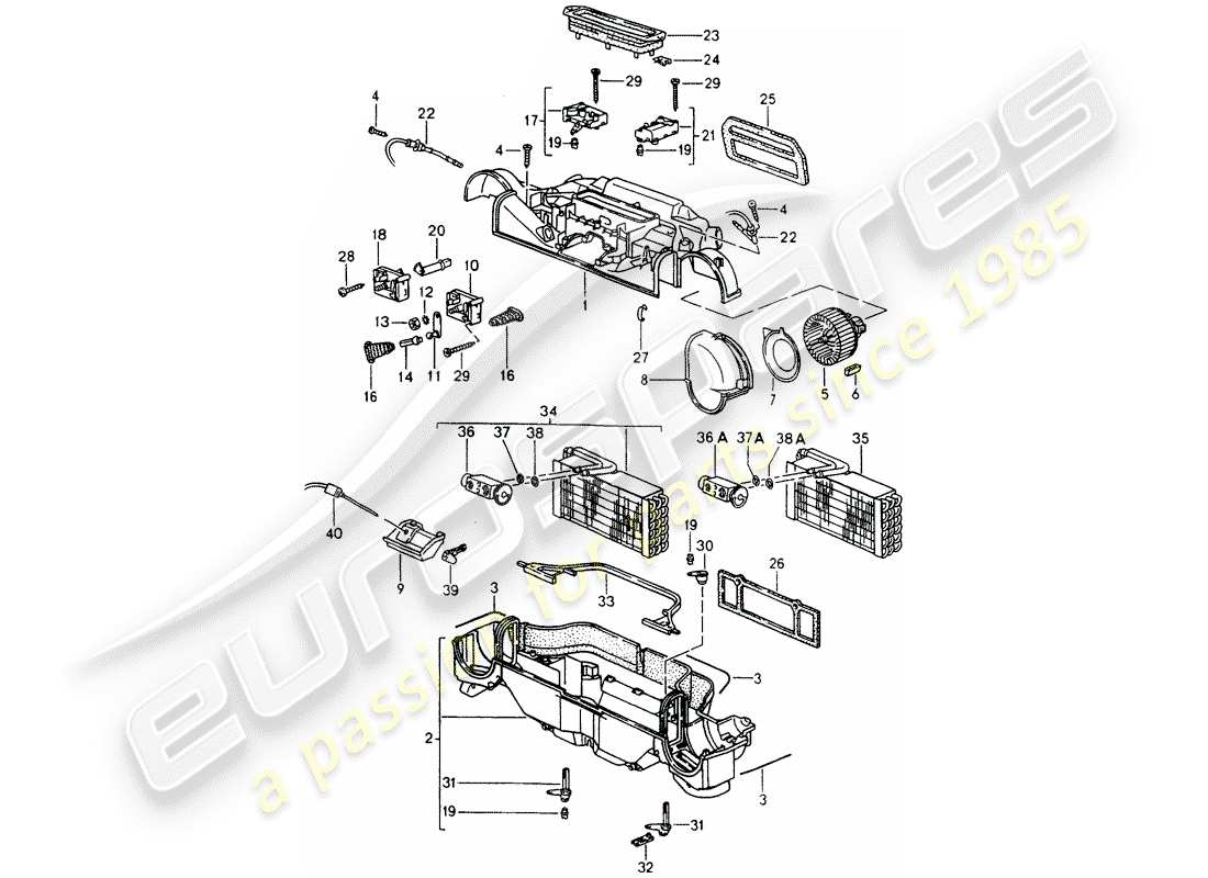 un diagramma delle parti dal catalogo delle parti porsche 1989 (964)