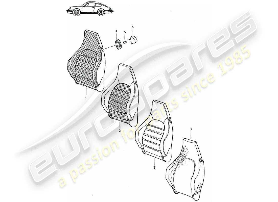 un diagramma delle parti dal catalogo delle parti porsche 1990 (seats for 944/968/911/928)