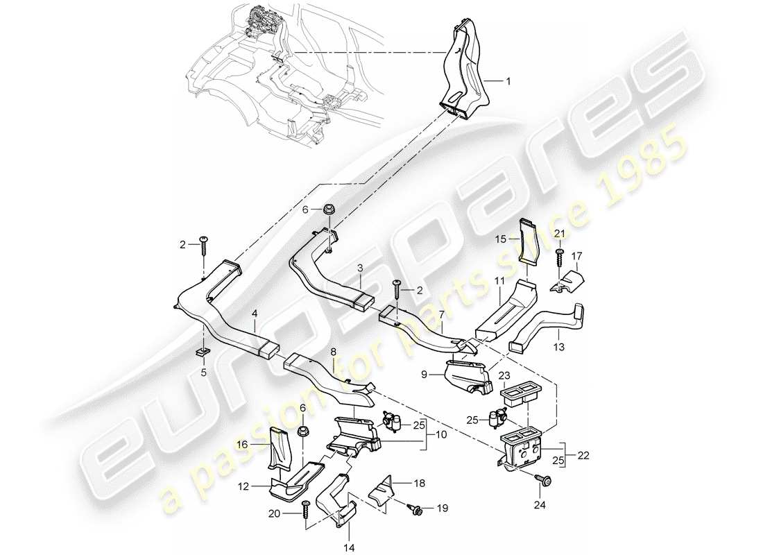 porsche 2008 (cayenne e1 9pa) distributore d'aria schema delle parti