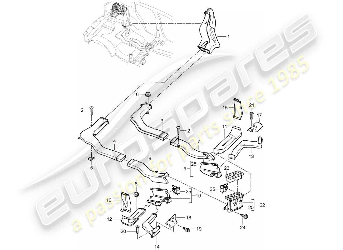 porsche 2005 (cayenne e1 9pa) diagramma delle parti del condotto dell'aria