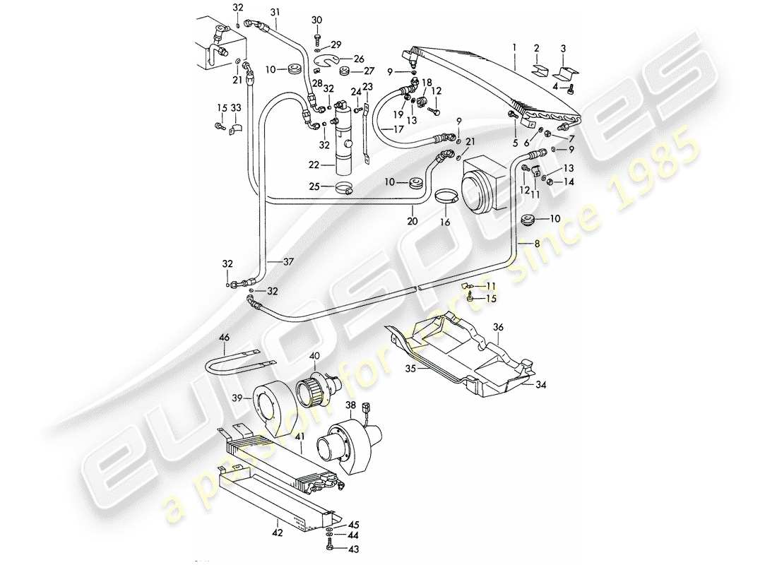 porsche 1973 (911) condizionatore d'aria - condensatore - tubi - e - fissaggi - non per: - (usa) schema delle parti