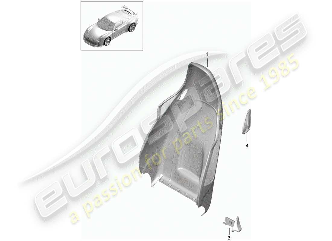 porsche 2014 (991-1 r/gt3/rs) guscio dello schienale diagramma delle parti