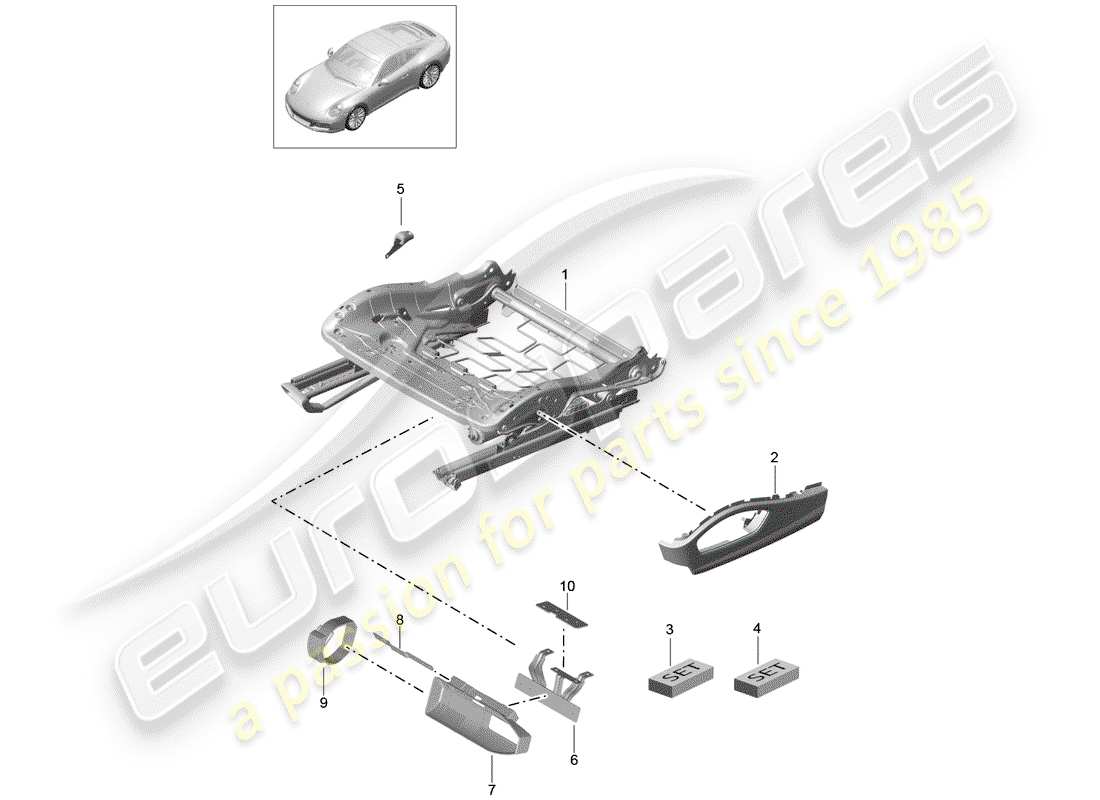 porsche 2019 (991-2) telaio del sedile diagramma delle parti