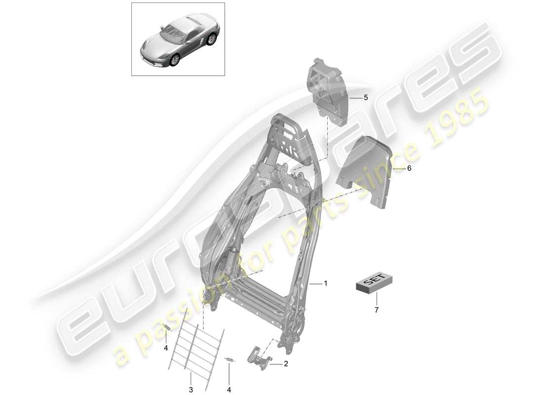 porsche 2017 (718 boxster) telaio - schienale diagramma delle parti