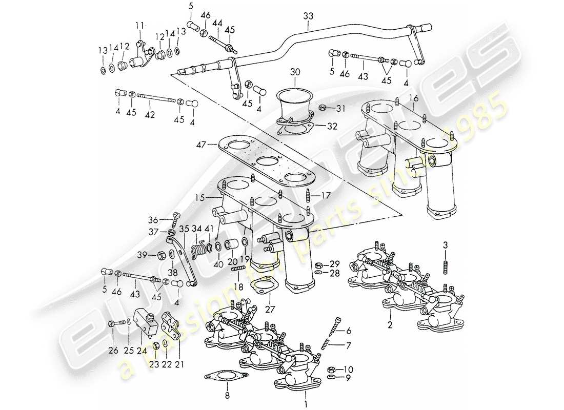 porsche 1973 (911) sistema iniezione - corpo farfallato - d >> - mj 1971 schema delle parti