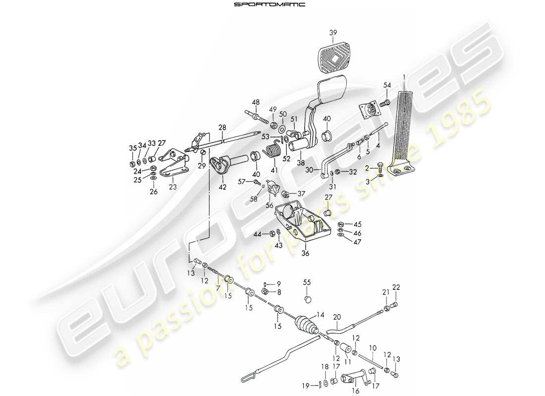 porsche 1973 (911) pedali diagramma delle parti