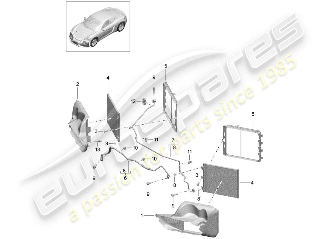 porsche 2020 (718 cayman) schema delle parti del circuito frigorifero