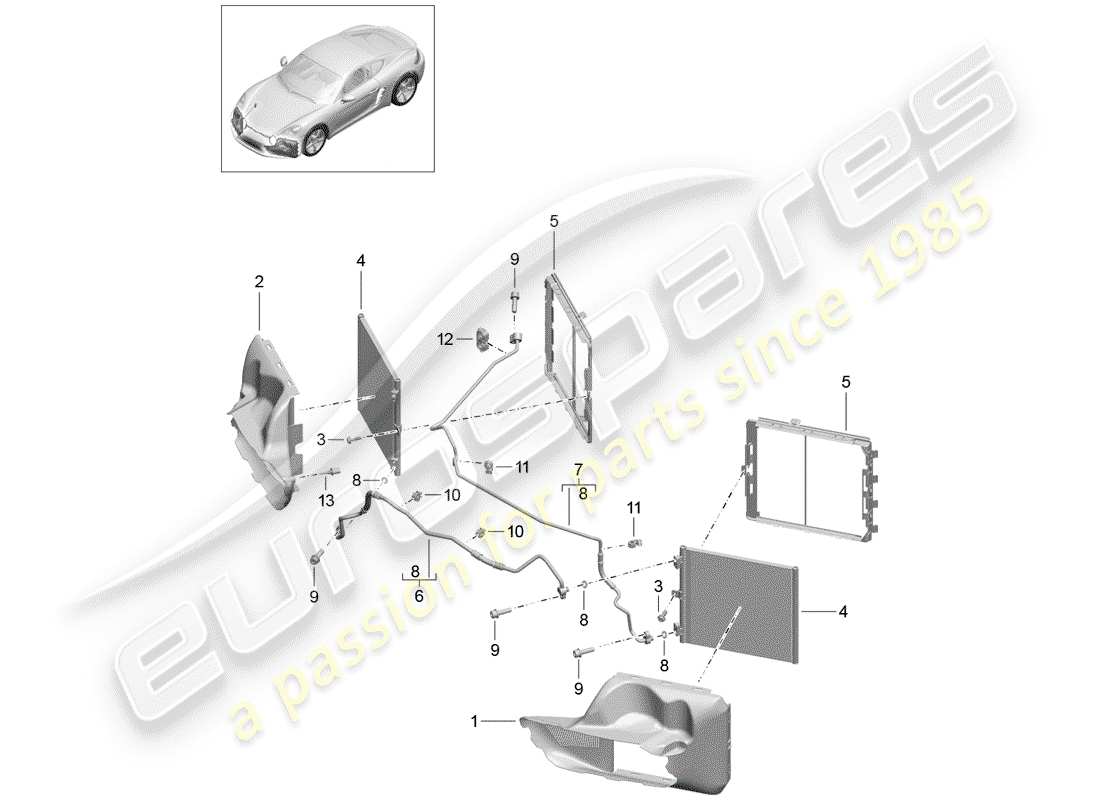 porsche 718 cayman (2020) schema delle parti del circuito frigorifero