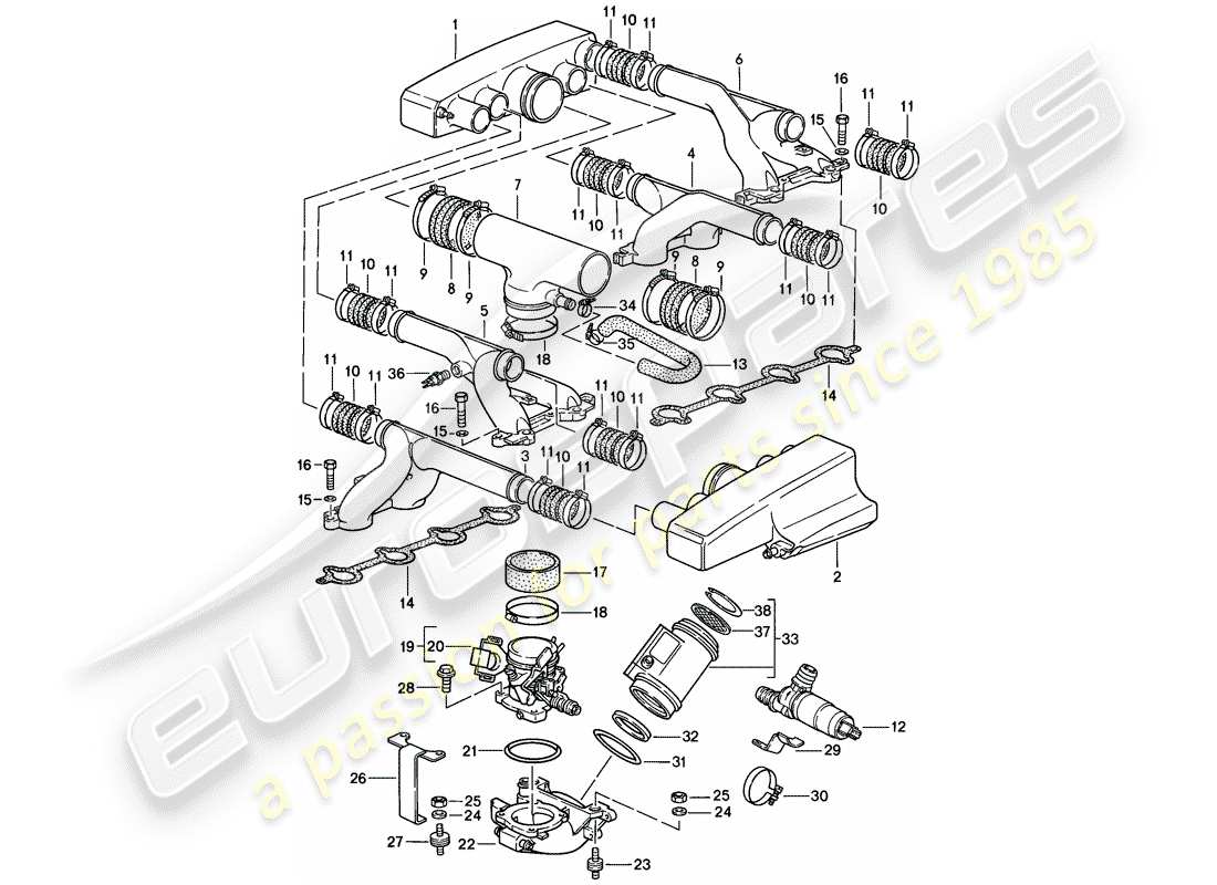 porsche 1986 (928) lh-jetronic - 1 - d - mj 1985>> diagramma delle parti