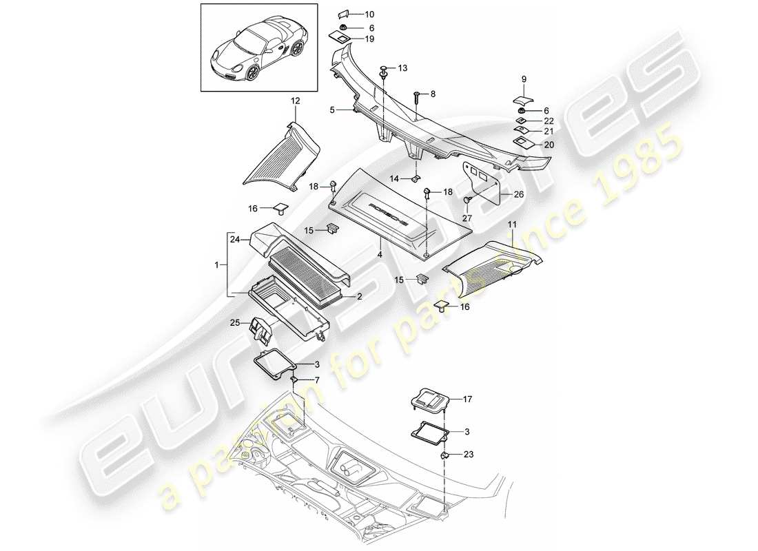 porsche 2009 (987 boxster) filtro antiparticolato schema delle parti