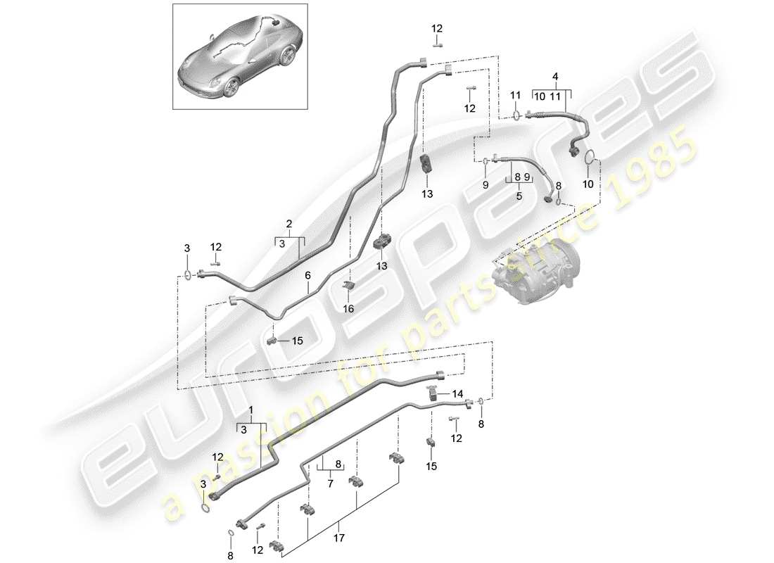porsche 2012 (991-1) circuito frigorifero diagramma delle parti