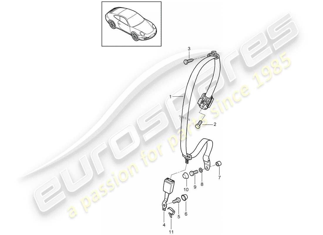 porsche 2010 (997-2) cintura di sicurezza diagramma delle parti