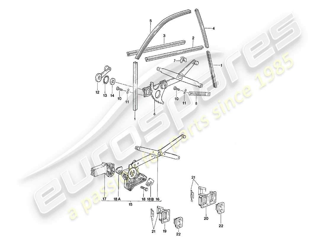 porsche 1981 (924) canale in vetro - regolatore della finestra diagramma delle parti