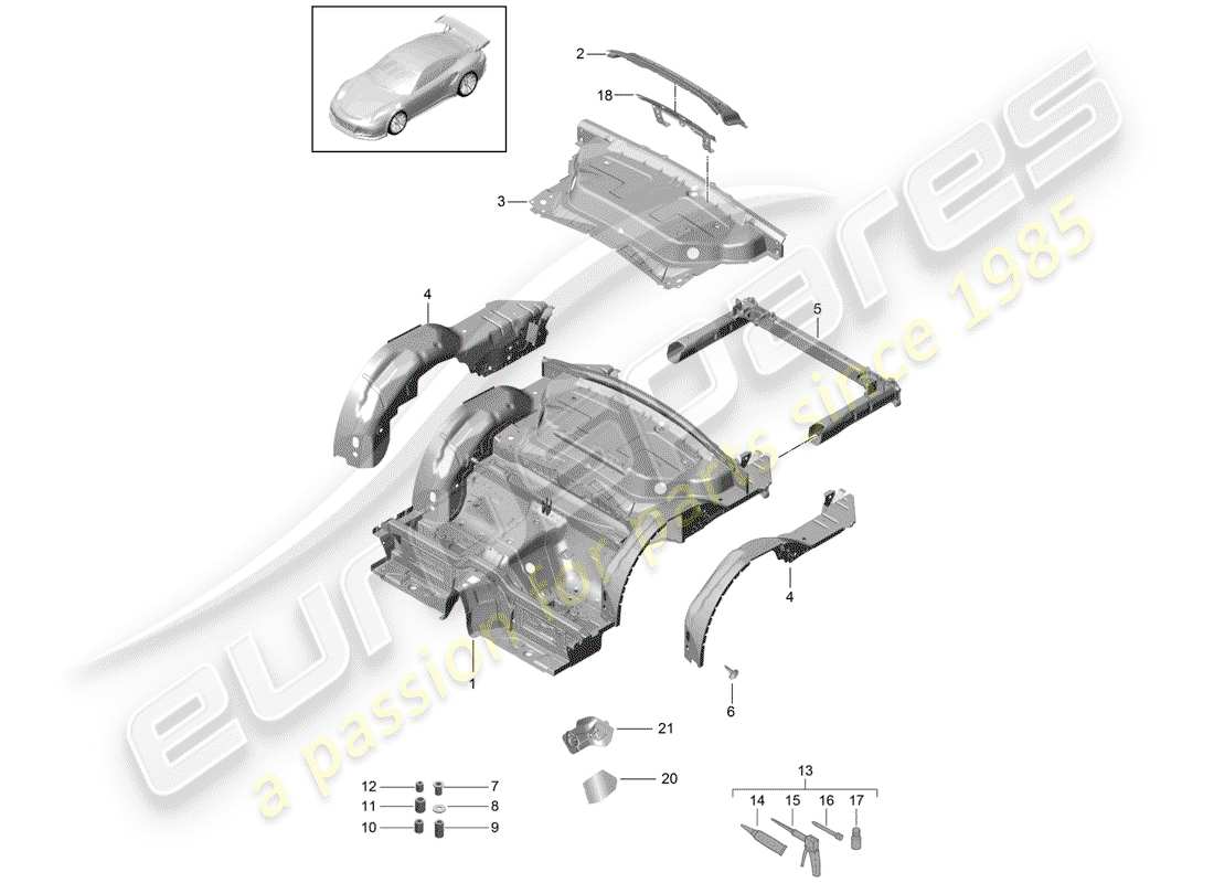 porsche 2019 (991-2 r/gt3/rs) estremità posteriore diagramma delle parti