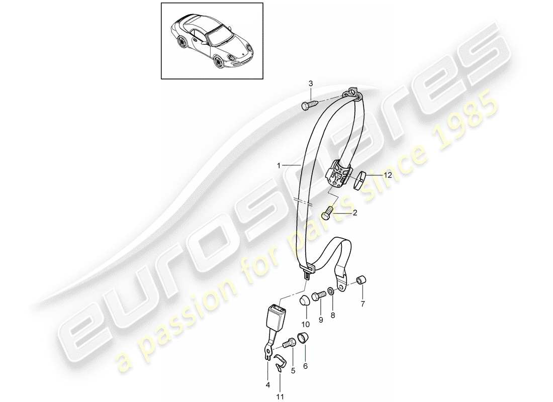 porsche 2010 (997-2) cintura di sicurezza diagramma delle parti