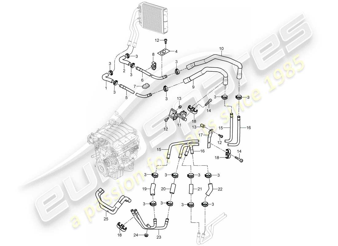 porsche 2003 (cayenne e1 9pa) aria condizionata/riscaldamento/aux. stufa diagramma delle parti