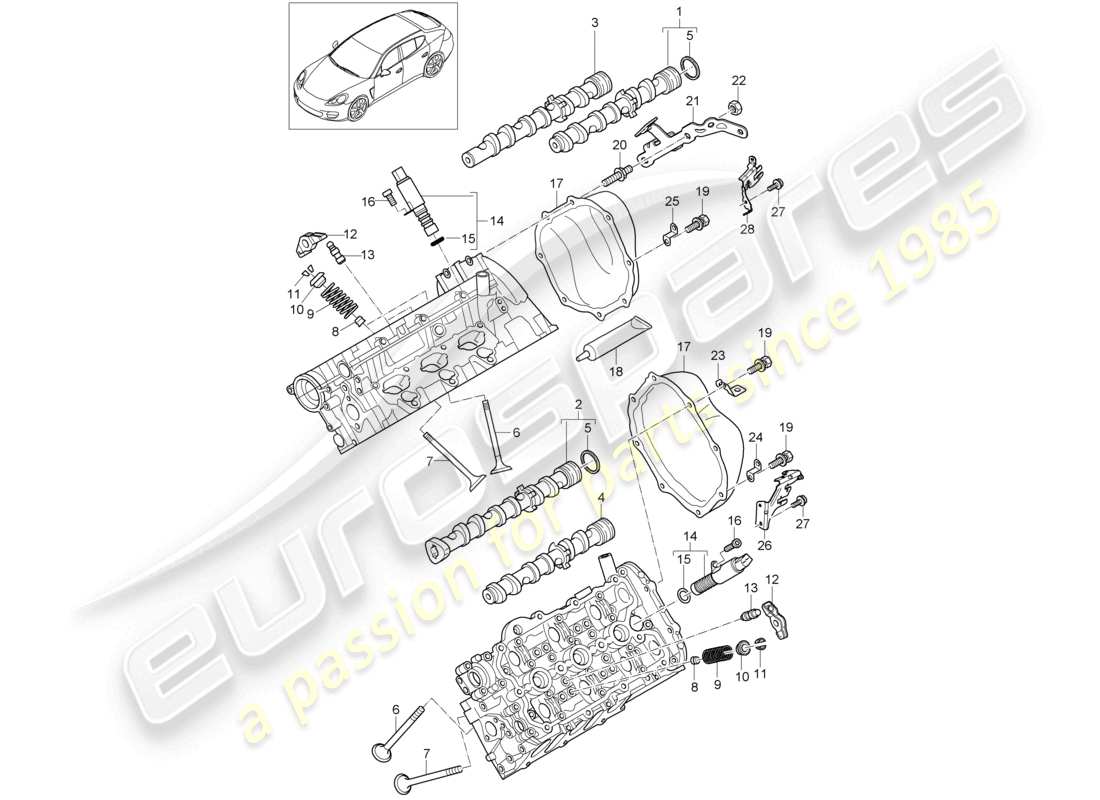 porsche 2010 (cayenne e1 9pa) albero a camme, valvole diagramma delle parti