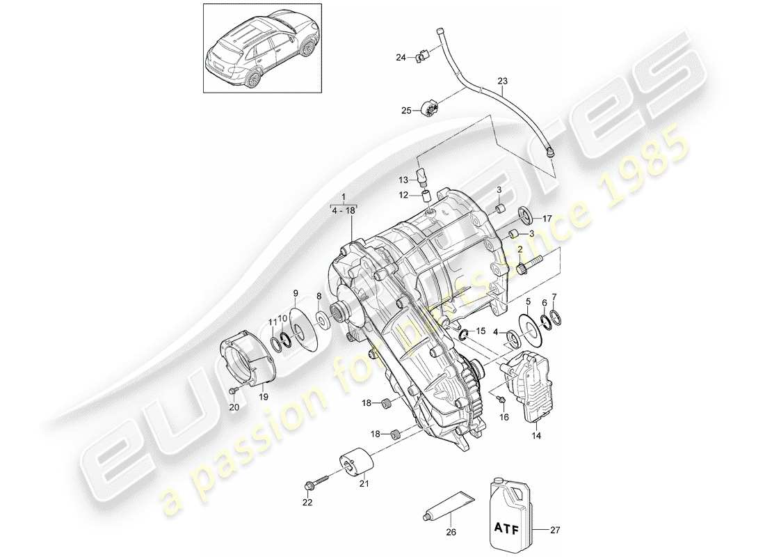 porsche 2013 (cayenne e2 92a) scatola di rinvio schema delle parti