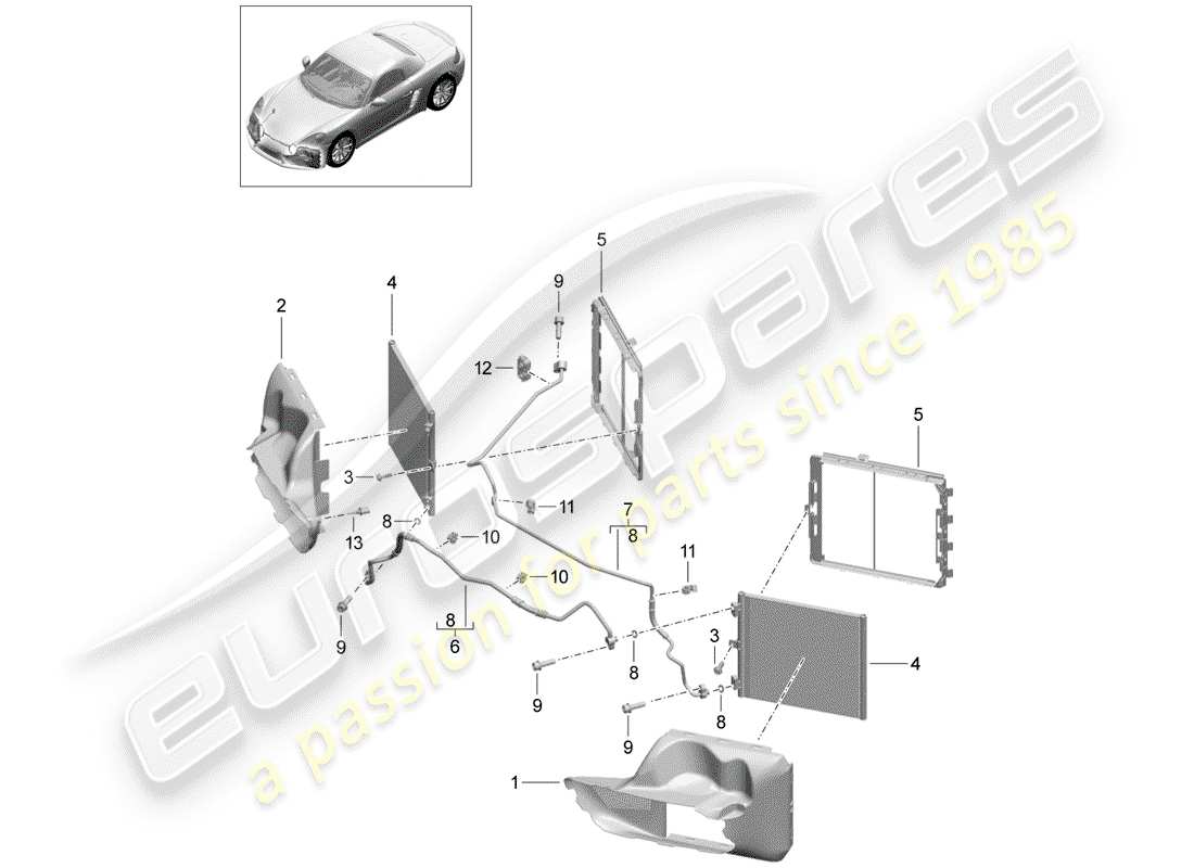 porsche 718 boxster (2020) schema delle parti del circuito frigorifero