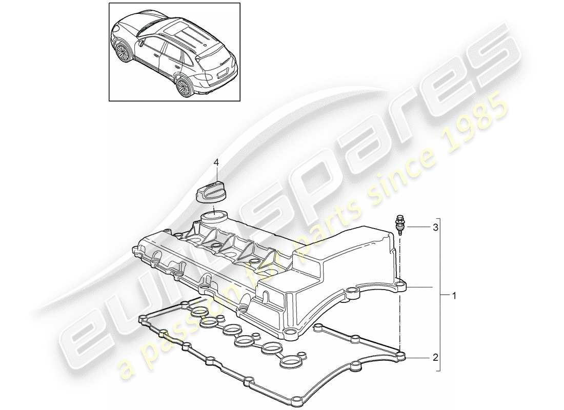 porsche 2018 (cayenne e2 92a) coperchio valvola diagramma delle parti