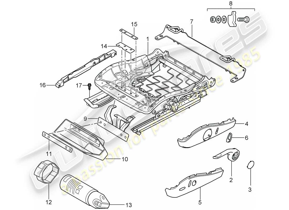 porsche 2007 (997-1) telaio del sedile diagramma delle parti