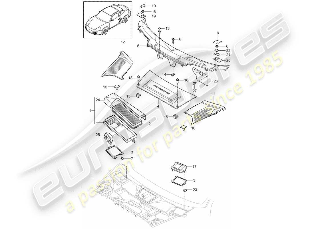 porsche 2007 (987 cayman) filtro antiparticolato schema delle parti