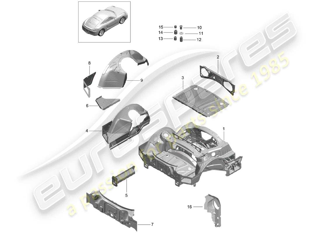 porsche 2015 (981 cayman) schema delle parti estremità posteriore