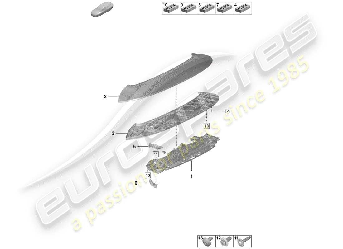 porsche 2019 (992-1) schema delle parti spoiler posteriore