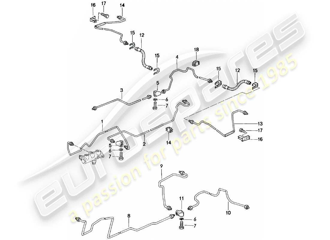porsche 1981 (924) linee dei freni diagramma delle parti