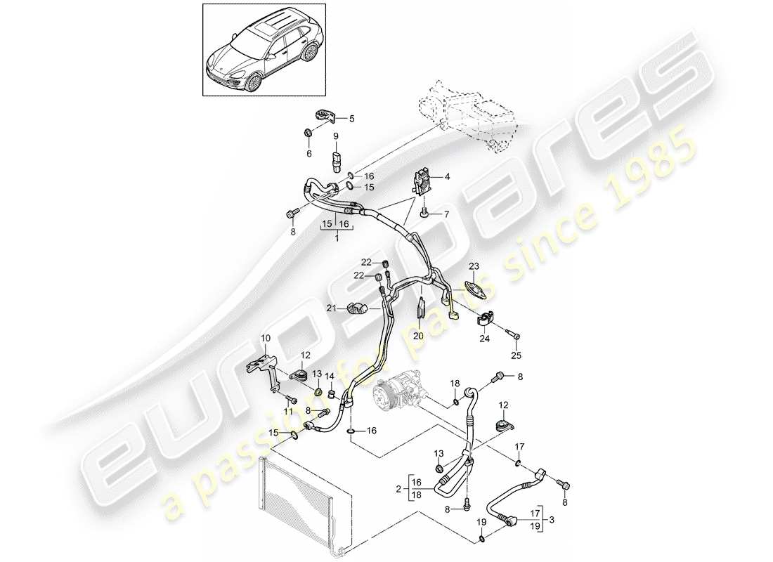 porsche 2018 (cayenne e2 92a) circuito frigorifero diagramma delle parti